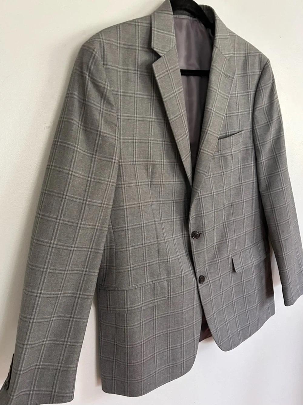CHAPS by Ralph Lauren Gray Windowpane Plaid Sport Coat Blazer 42L Preppy Classic